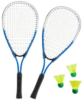 SportX Sterke badminton set blauw/wit met 3 shuttles en opbergtas - Badmintonsets