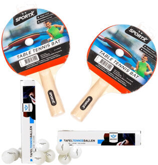 SportX Tafeltennis setje van 2 batjes en 12x tafeltennisballetjes - Tafeltennisbats Multikleur