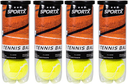 SportX Tennisballen - 12x - geel - rubber/katoen - in koker - standaard formaat - buitenspeelgoed