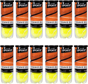 SportX Tennisballen - 36x - geel - rubber/katoen - in koker - standaard formaat - buitenspeelgoed