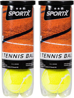 SportX Tennisballen - 6x - geel - rubber/katoen - in koker - standaard formaat - buitenspeelgoed
