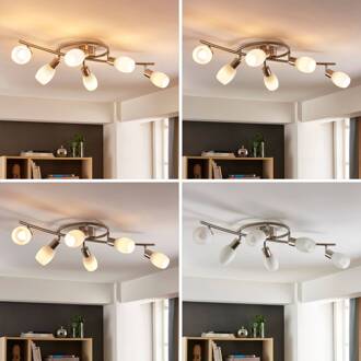 spot Arda, 75 cm, 6-lamps, nikkel, glas, E14 wit, nikkel gesatineerd