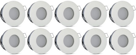 Spot Armatuur 10 Pack - Aigi - GU10 Inbouwspot - Waterdicht IP65 - Rond - Wit - Aluminium/Glas - Ø82mm