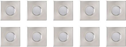 Spot Armatuur 10 Pack - Aigi - GU10 Inbouwspot - Waterdicht IP65 - Vierkant - Chroom - Aluminium/Glas - 82mm Zilverkleurig