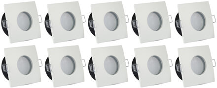 Spot Armatuur 10 Pack - Aigi - GU10 Inbouwspot - Waterdicht IP65 - Vierkant - Wit - Aluminium/Glas - 82mm