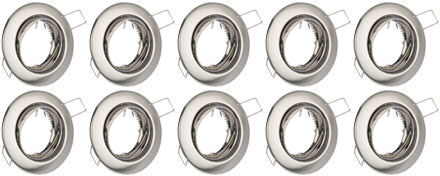 Spot Armatuur 10 Pack - GU10 Inbouwspot - Rond - Chroom - Aluminium - Kantelbaar Ø82mm Zilverkleurig