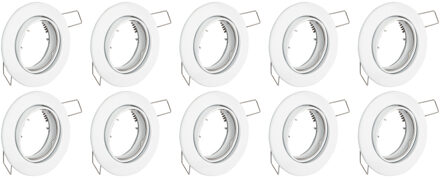 Spot Armatuur 10 Pack - GU10 Inbouwspot - Rond - Wit - Aluminium - Kantelbaar Ø82mm