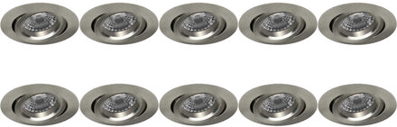 Spot Armatuur 10 Pack - Pragmi Aerony Pro - GU10 Inbouwspot - Rond - Nikkel - Aluminium - Kantelbaar - Ø82mm Zilverkleurig