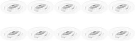 Spot Armatuur 10 Pack - Pragmi Aerony Pro - GU10 Inbouwspot - Rond - Wit - Aluminium - Kantelbaar - Ø82mm