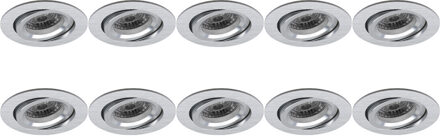 Spot Armatuur 10 Pack - Pragmi Aerony Pro - GU10 Inbouwspot - Rond - Zilver - Aluminium - Kantelbaar - Ø82mm Zilverkleurig