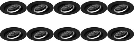 Spot Armatuur 10 Pack - Pragmi Aerony Pro - GU10 Inbouwspot - Rond - Zwart - Aluminium - Kantelbaar - Ø82mm