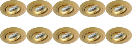 Spot Armatuur 10 Pack - Pragmi Alpin Pro - GU10 Inbouwspot - Rond - Goud - Aluminium - Kantelbaar - Ø92mm Goudkleurig