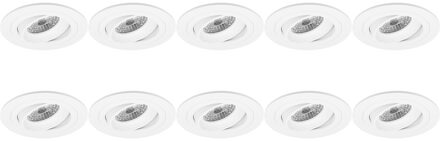 Spot Armatuur 10 Pack - Pragmi Alpin Pro - GU10 Inbouwspot - Rond - Wit - Aluminium - Kantelbaar - Ø92mm