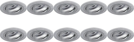 Spot Armatuur 10 Pack - Pragmi Alpin Pro - GU10 Inbouwspot - Rond - Zilver - Aluminium - Kantelbaar - Ø92mm Zilverkleurig