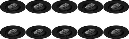 Spot Armatuur 10 Pack - Pragmi Alpin Pro - GU10 Inbouwspot - Rond - Zwart - Aluminium - Kantelbaar - Ø92mm