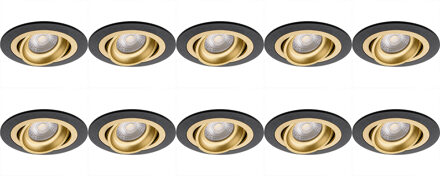 Spot Armatuur 10 Pack - Pragmi Alpin Pro - GU10 Inbouwspot - Rond - Zwart/Goud - Aluminium - Kantelbaar - Ø92mm