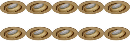 Spot Armatuur 10 Pack - Pragmi Delton Pro - GU10 Inbouwspot - Rond - Goud - Aluminium - Kantelbaar - Ø82mm Goudkleurig