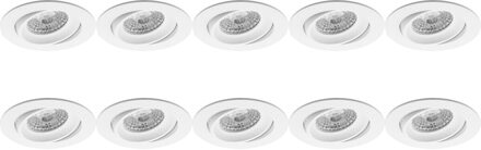 Spot Armatuur 10 Pack - Pragmi Delton Pro - GU10 Inbouwspot - Rond - Wit - Aluminium - Kantelbaar - Ø82mm