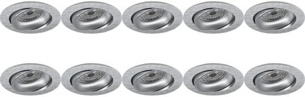 Spot Armatuur 10 Pack - Pragmi Delton Pro - GU10 Inbouwspot - Rond - Zilver - Aluminium - Kantelbaar - Ø82mm Zilverkleurig