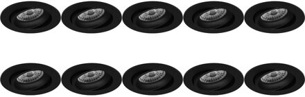 Spot Armatuur 10 Pack - Pragmi Delton Pro - GU10 Inbouwspot - Rond - Zwart - Aluminium - Kantelbaar - Ø82mm