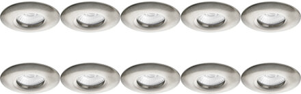 Spot Armatuur 10 Pack - Pragmi Luno Pro - GU10 Inbouwspot - Waterdicht IP65 - Rond - Nikkel - Aluminium - Ø82mm Zilverkleurig