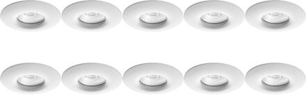 Spot Armatuur 10 Pack - Pragmi Luno Pro - GU10 Inbouwspot - Waterdicht IP65 - Rond - Wit - Aluminium - Ø82mm