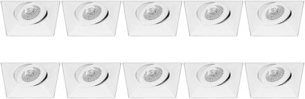 Spot Armatuur 10 Pack - Pragmi Nivas Pro - GU10 Inbouwspot - Vierkant - Wit - Aluminium - Trimless - Kantelbaar - 150mm