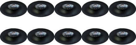 Spot Armatuur 10 Pack - Pragmi Nora Pro - GU10 Inbouwspot - Rond - Zwart - Aluminium - Ø82mm