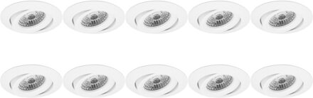 Spot Armatuur 10 Pack - Pragmi Uranio Pro - GU10 Inbouwspot - Rond - Wit - Aluminium - Kantelbaar - Ø82mm