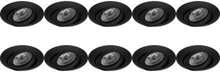 Spot Armatuur 10 Pack - Pragmi Uranio Pro - GU10 Inbouwspot - Rond - Zwart - Aluminium - Kantelbaar - Ø82mm