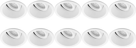 Spot Armatuur 10 Pack - Pragmi Zano Pro - GU10 Inbouwspot - Rond - Wit - Aluminium - Kantelbaar - Ø93mm