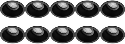 Spot Armatuur 10 Pack - Pragmi Zano Pro - GU10 Inbouwspot - Rond - Zwart - Aluminium - Kantelbaar - Ø93mm