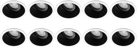 Spot Armatuur 10 Pack - Pragmi Zano Pro - GU10 Inbouwspot - Rond - Zwart/Wit - Aluminium - Kantelbaar - Ø93mm