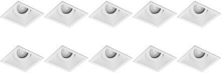 Spot Armatuur 10 Pack - Pragmi Zano Pro - GU10 Inbouwspot - Vierkant - Wit - Aluminium - Kantelbaar - 93mm