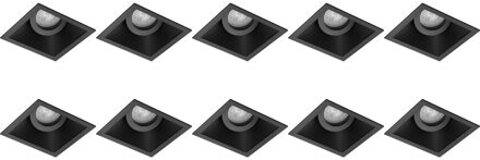 Spot Armatuur 10 Pack - Pragmi Zano Pro - GU10 Inbouwspot - Vierkant - Zwart - Aluminium - Kantelbaar - 93mm