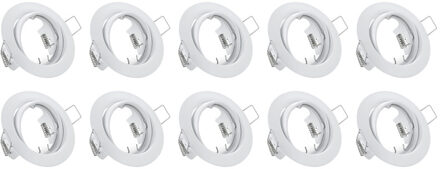 Spot Armatuur 10 Pack - Trion - GU10 Inbouwspot - Rond - Wit - Aluminium - Kantelbaar Ø83mm