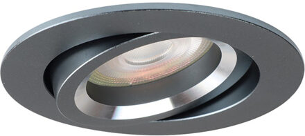 Spot Armatuur GU10 - Pragmi Alpin Pro - GU10 Inbouwspot - Rond - Gunmetal - Aluminium - Kantelbaar - Ø82mm