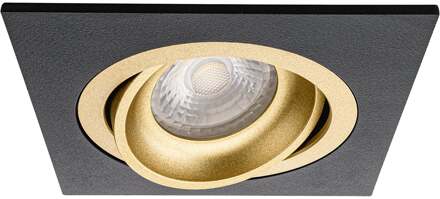 Spot Armatuur GU10 - Pragmi Boxy Pro - GU10 Inbouwspot - Vierkant - Zwart/Goud - Kantelbaar - 92mm