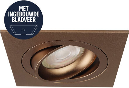 Spot Armatuur GU10 - Pragmi Circuit - GU10 Inbouwspot met Bladveren - Vierkant - Kantelbaar - Brons - Aluminium - 92mm