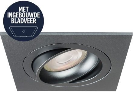 Spot Armatuur GU10 - Pragmi Circuit - GU10 Inbouwspot met Bladveren - Vierkant - Kantelbaar - Gunmetal - Aluminium - 92mm