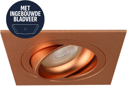 Spot Armatuur GU10 - Pragmi Circuit - GU10 Inbouwspot met Bladveren - Vierkant - Kantelbaar - Koper - Aluminium - 92mm