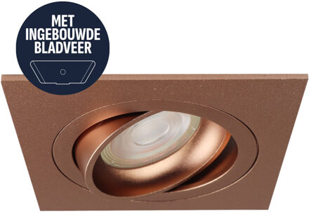 Spot Armatuur GU10 - Pragmi Circuit - GU10 Inbouwspot met Bladveren - Vierkant - Kantelbaar - Rosé Goud - Aluminium - 92mm