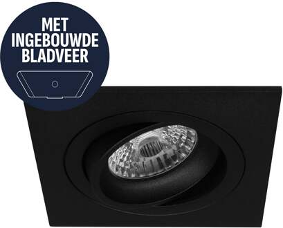 Spot Armatuur GU10 - Pragmi Circuit - GU10 Inbouwspot met Bladveren - Vierkant - Kantelbaar - Zwart - Aluminium - 92mm