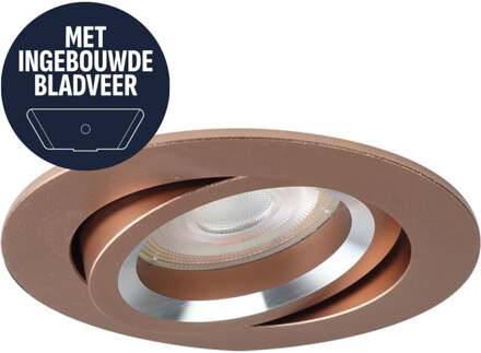 Spot Armatuur GU10 - Pragmi Mark - GU10 Inbouwspot met Bladveren - Rond - Kantelbaar - Rosé Goud - Aluminium - Ø82mm