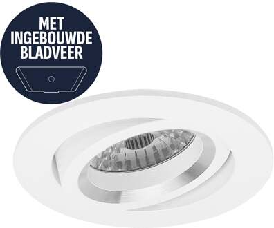 Spot Armatuur GU10 - Pragmi Mark - GU10 Inbouwspot met Bladveren - Rond - Kantelbaar - Wit - Aluminium - Ø82mm