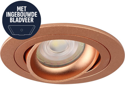 Spot Armatuur GU10 - Pragmi Motion - GU10 Inbouwspot met Bladveren - Rond - Kantelbaar - Koper - Aluminium - Ø92mm