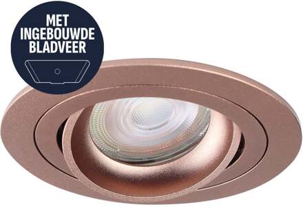 Spot Armatuur GU10 - Pragmi Motion - GU10 Inbouwspot met Bladveren - Rond - Kantelbaar - Rosé Goud - Aluminium - Ø92mm