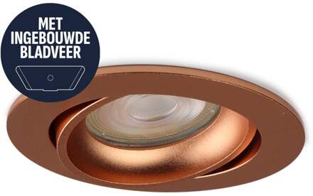 Spot Armatuur GU10 - Pragmi Orbit - GU10 Inbouwspot met Bladveren - Rond - Kantelbaar - Koper - Aluminium - Ø82mm