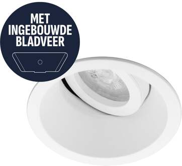 Spot Armatuur GU10 - Pragmi Summit - GU10 Inbouwspot met Bladveren - Rond - Kantelbaar - Wit - Aluminium - Ø95mm