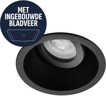 Spot Armatuur GU10 - Pragmi Summit - GU10 Inbouwspot met Bladveren - Rond - Kantelbaar - Zwart - Aluminium - Ø95mm